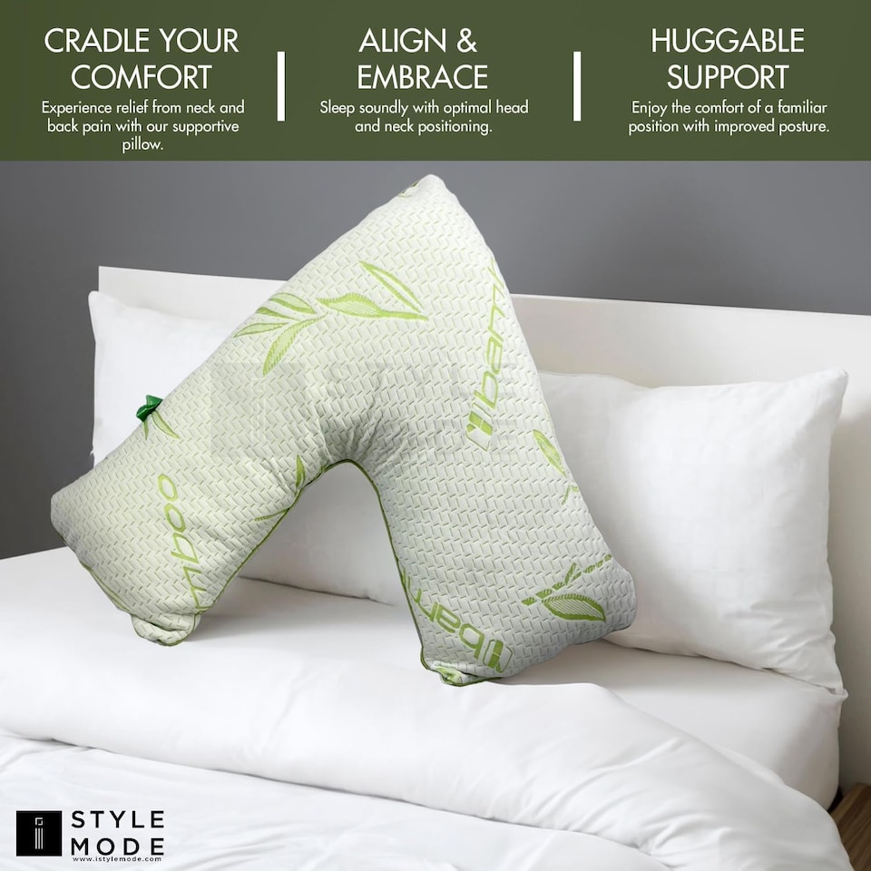 image 1 of Bamboo V Shape Anti-Allergy Memory Foam Pillow with Cover