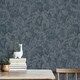 image 2 of Erismann Play Of Light Palm Leaf Vinyl Textured Wallpaper - Navy - 10m x 53cm Blue