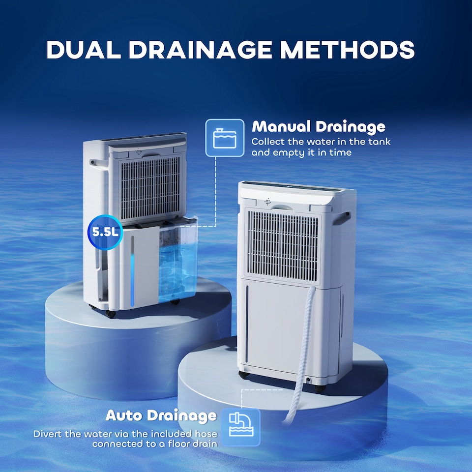 image 1 of HOMCOM 16LDay Dehumidifier with Air Purifier and HEPA Filter, UVC, Ioniser, 5.5L Water Tank, 24H Timer, for Home Damp, Condensation, Mould and Laundry Drying, White