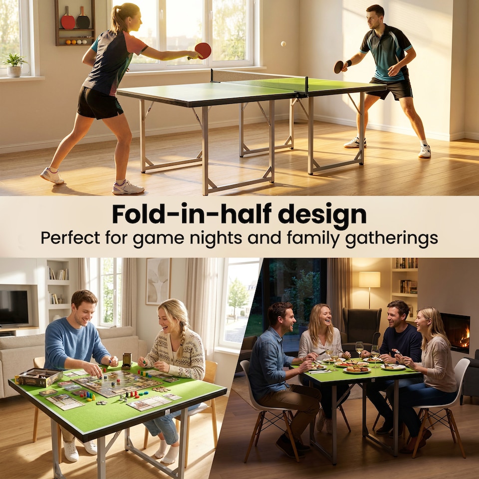 image 1 of HOMCOM Tennis Table Ping Pong Foldable with Net Game Steel 182cm Indoor, Green