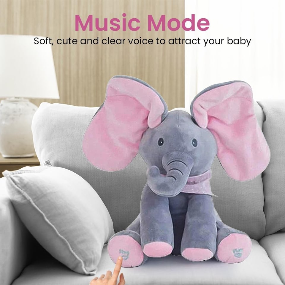 image 1 of Alivio Peek-a-boo Elephant Singing Musical Baby Plush Toy Stuffed Doll (Pink)