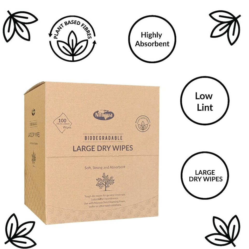 image 1 of 100pk Heavy Duty, Absorbent, Thick Biodegradable Dry Wipes for Adults - Incontinence, Personal Care, Make Up Wipes