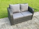 image 5 of Fimous Outdoor Sofa Rattan Garden Furniture Set Patio Gas Fire Pit Dining Table and Reclining Chair set with 2 Side Tables 2 Big Footstool Dark Grey Mixed