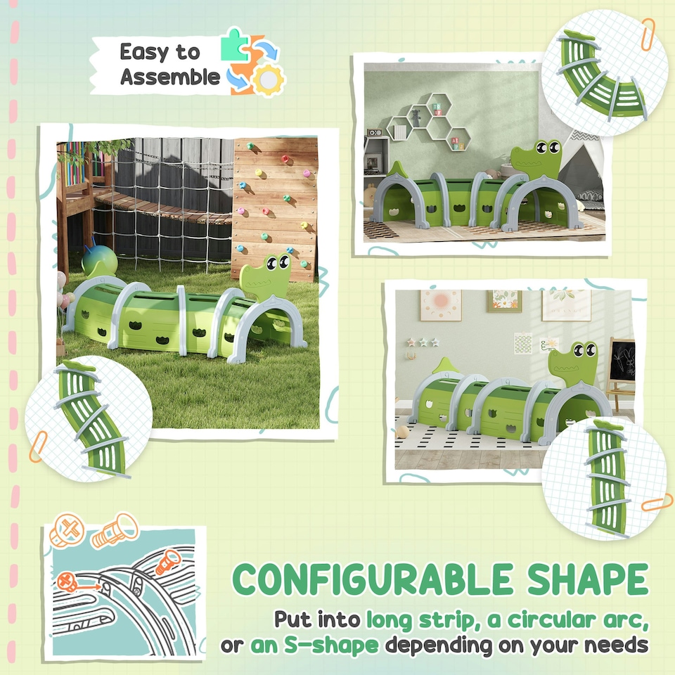 image 1 of AIYAPLAY Kids Play Tunnel for Ages 3-6 Crawl and Climb, Crocodile Design