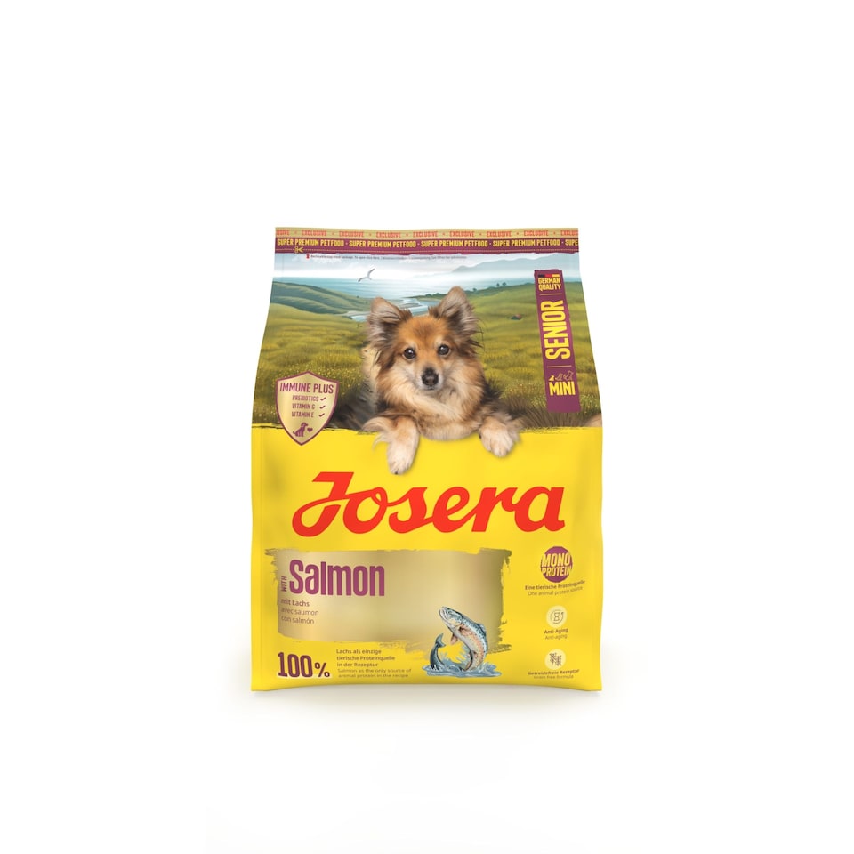 image 1 of Josera Mini Senior Salmon | Complete dry food for toy & small dogs | Grain free | Single meat protein | Smaller kibble | Herbs & fruits | 0.9kg