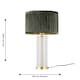 image 8 of Aura - Satin Brass Table Lamp with Green Pleated Velvet Shade | Gold | Satin brass plate with clear glass detail and green pleated velvet | 1