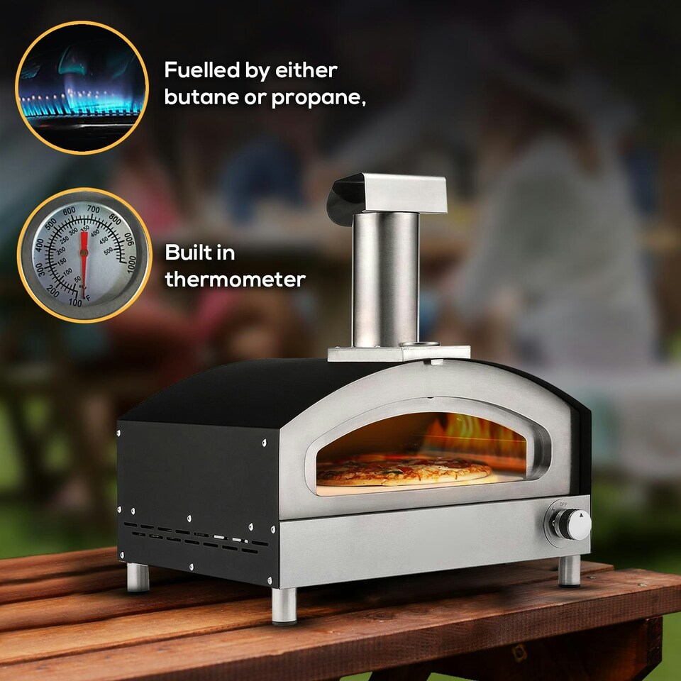 image 1 of Haven Gas Powered 13" Pizza Oven w/ Pizza Stone Base & Pizza Paddle Black/Silver