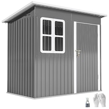 Outsunny 7 x 4ft Galvanised Steel Garden Shed with Foundation Kit, Grey 