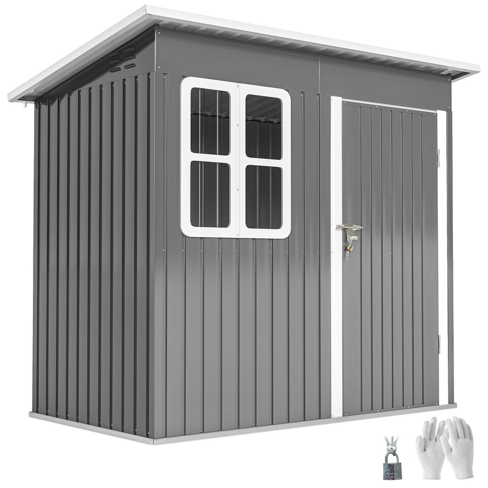image 1 of Outsunny 7 x 4ft Galvanised Steel Garden Shed with Foundation Kit, Grey