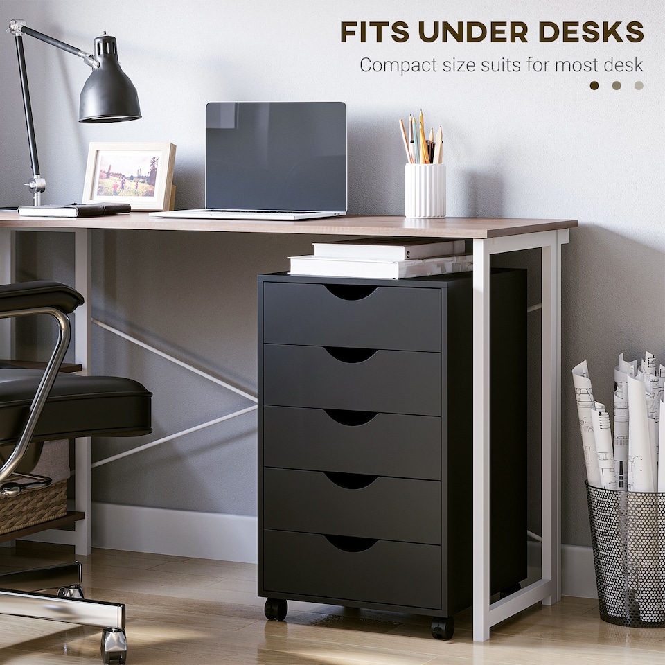 image 1 of HOMCOM Rolling Filing Cabinet with 5 Drawers, Under Desk Drawer, Black