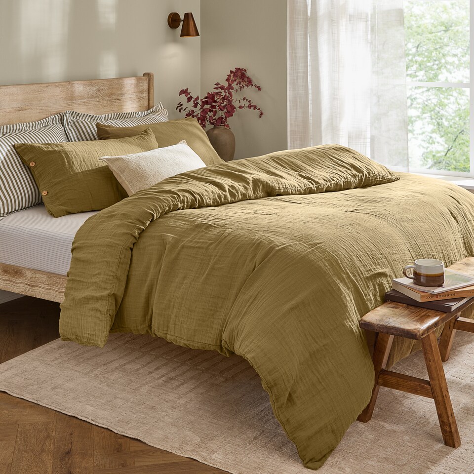 image 1 of Yard Lark Muslin Cotton Duvet Cover Set | Blue | Blue | Double