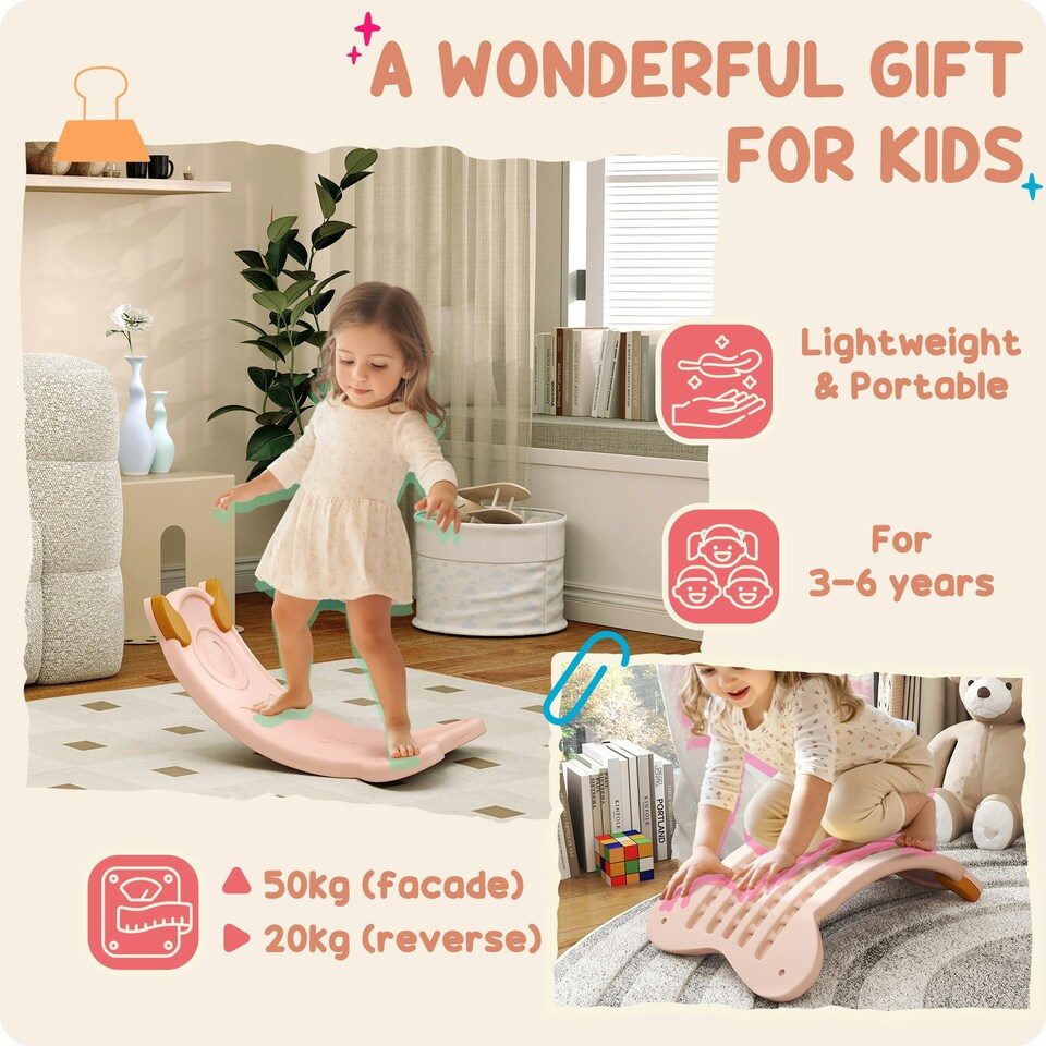 image 1 of AIYAPLAY Balance Board for Kids Balance Training & Sensory Play, Pink