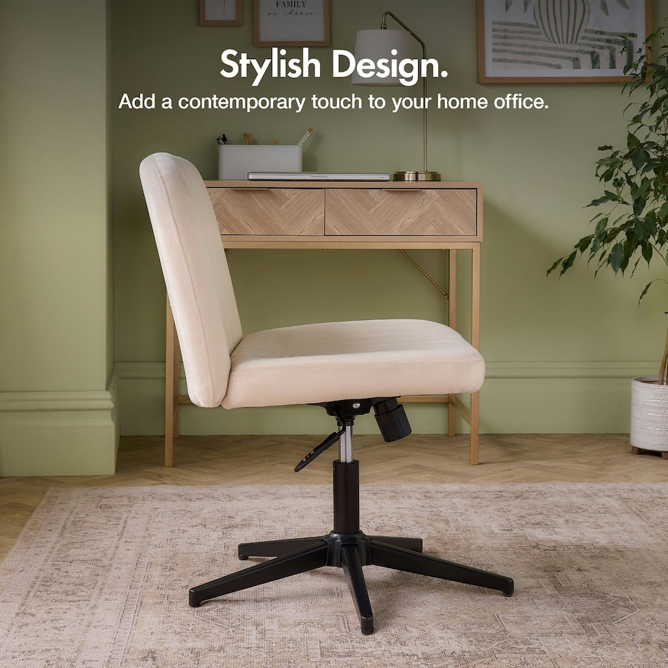 image 1 of VonHaus Dawson Cream Velvet Desk Chair with 360° Swivel & Wide Seat Cream
