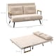 image 3 of HOMCOM 2 Seater Sofa Bed, Click Clack Convertible Bed Settee, Modern Velvet Feel Fabric Sofa Couch with 2 Tufted Cushions, Wood Armrests for Living Room, Bedroom, Guest Room, Beige