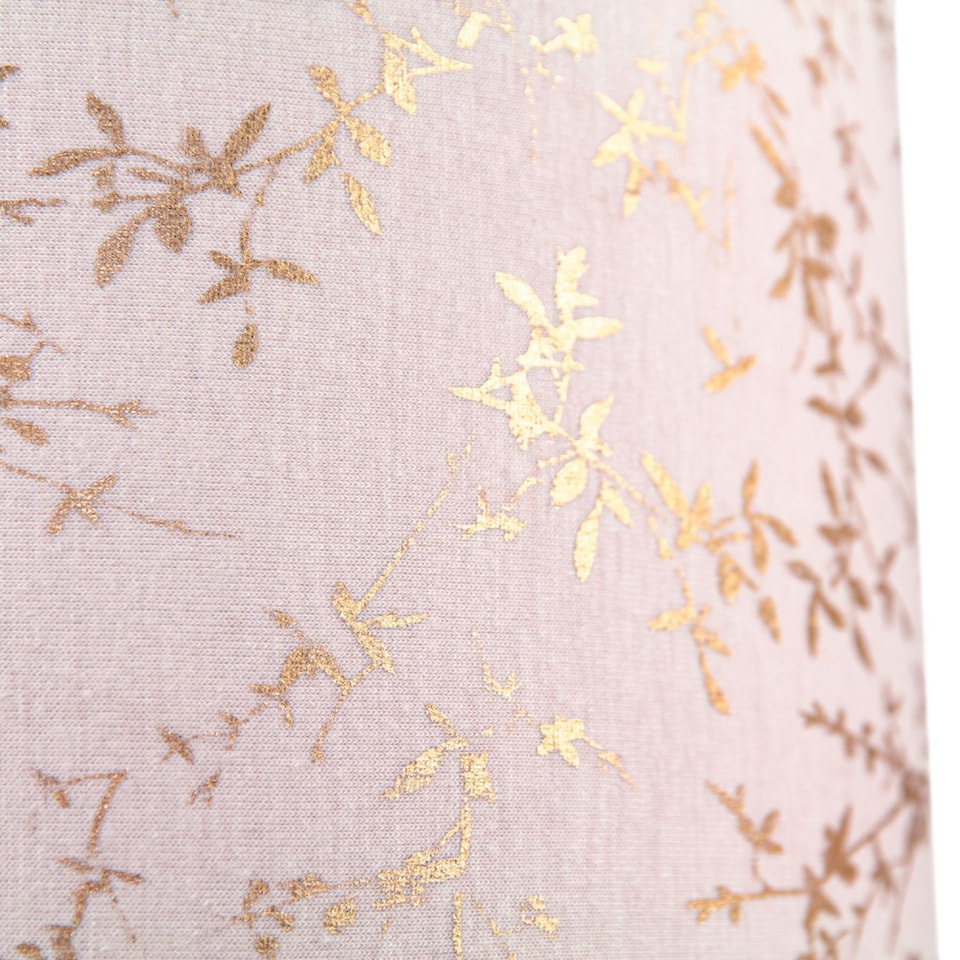 image 1 of Modern Soft Pink Cotton Fabric 12" Lamp Shade with Gold Foil Floral Decoration | Pink | Pink | 1