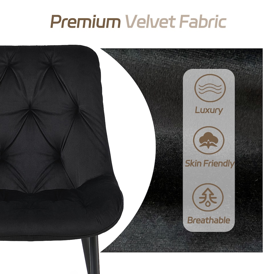 image 1 of SONARA Modern Set of 2 Velvet Dining Chairs with Ergonomic Upholstered Seat | Black