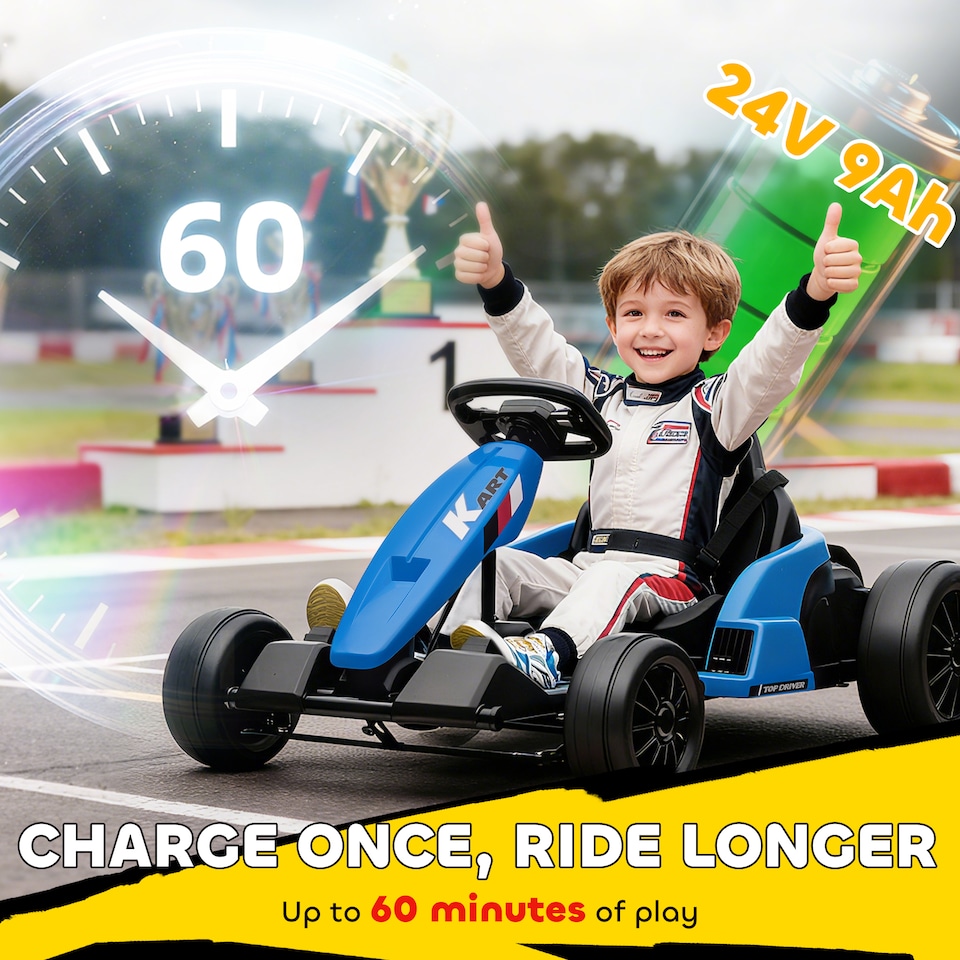 image 1 of AIYAPLAY 24V Electric Go Kart with Drift Mode, Adjustable Seat, Blue