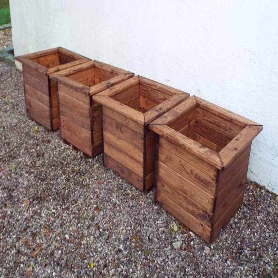 image 1 of 4Pc Large Square Planter - Wood - L47.5 x W47.5 x H39.5 cm - Fully Assembled Brown
