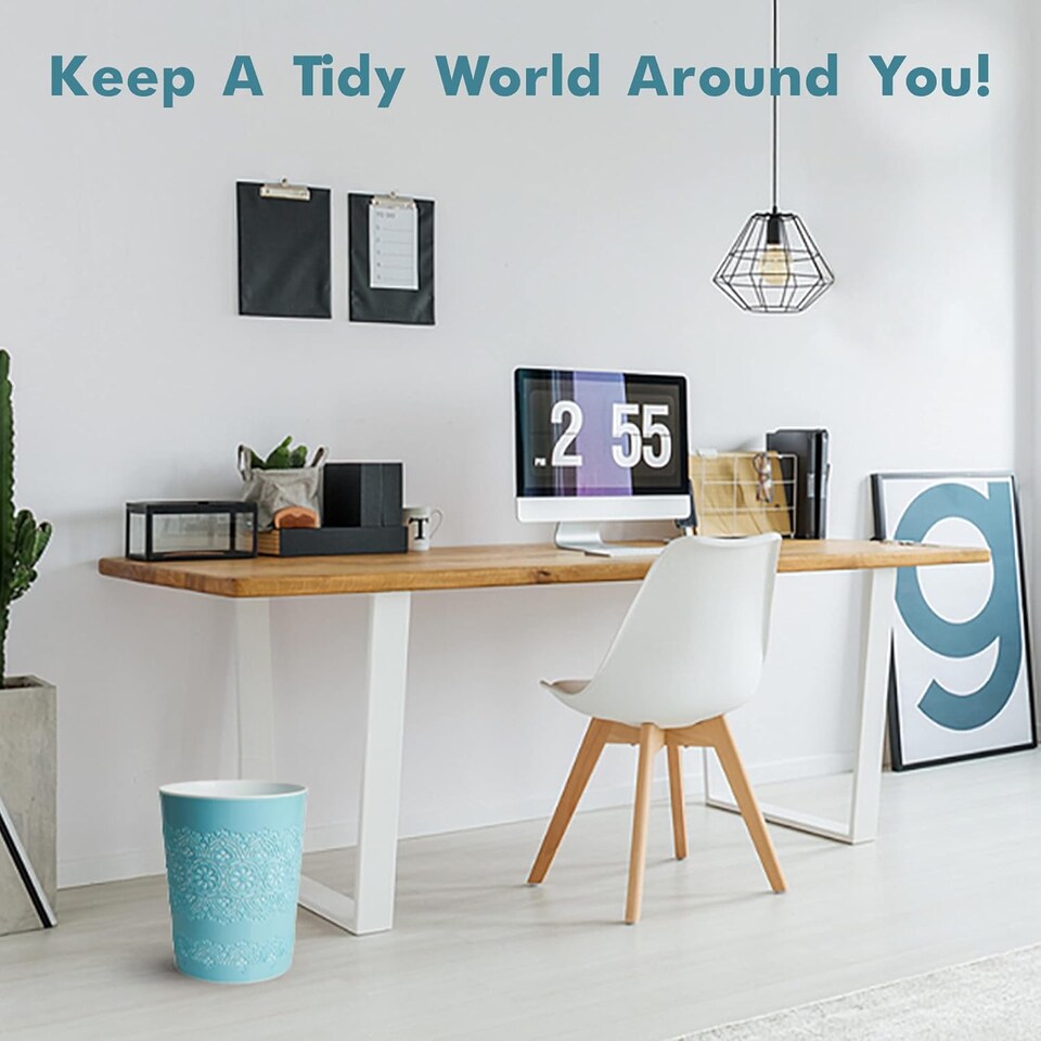 image 1 of Blue Canyon Blue Flora 9L Waste Bin Stylish Plastic Rubbish Container for Office Kitchen Bathroom and Home Use