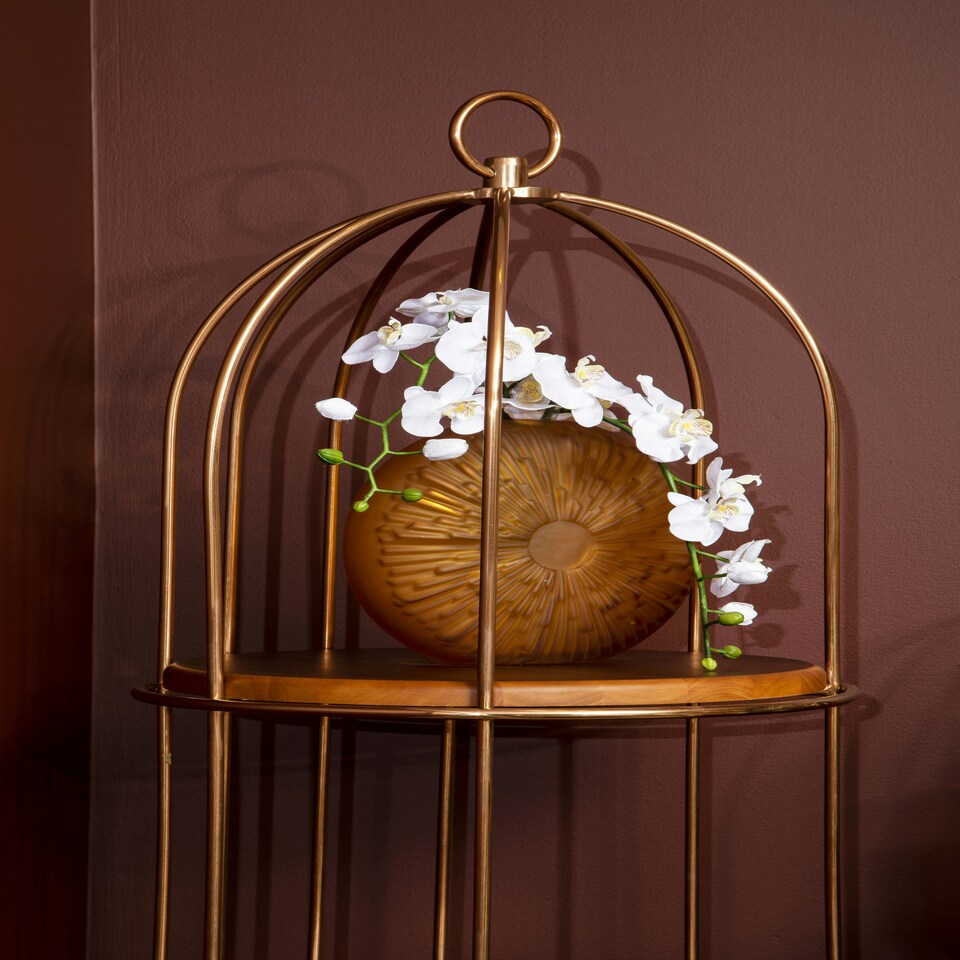 image 1 of Interiors by Premier Stylish Large Cage Design Bookshelf, Durable Bird Cage Design Book Storage Shelf, Spacious Tall Book Shelf Gold