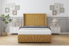 Sloomy Rutherford Mustard Plush Divan Bed With Mattress No Drawers With 54" Wingback Headboard & 12" Matching Footboard 4'6 Double | Gold | Mustard | Double | 1
