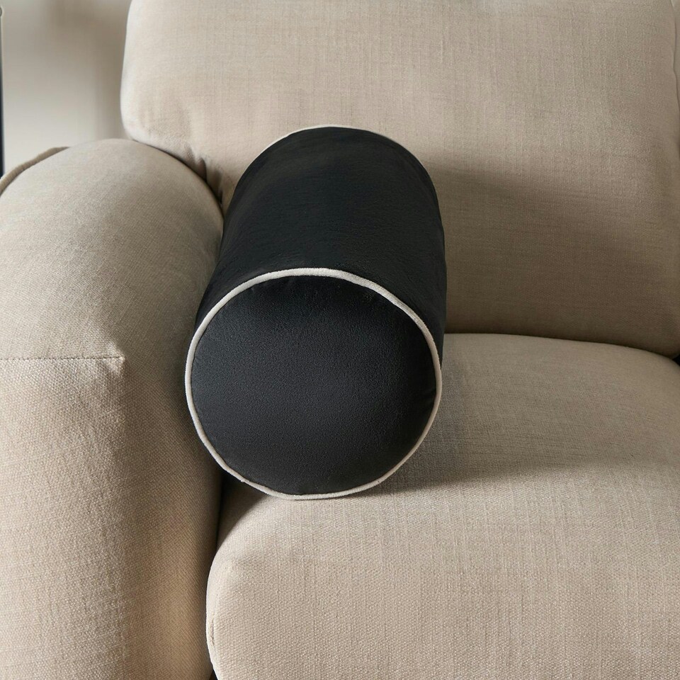 image 1 of OHS Matte Velvet Short Bolster Body Support Cushion, 46x20cm - Black/Cream