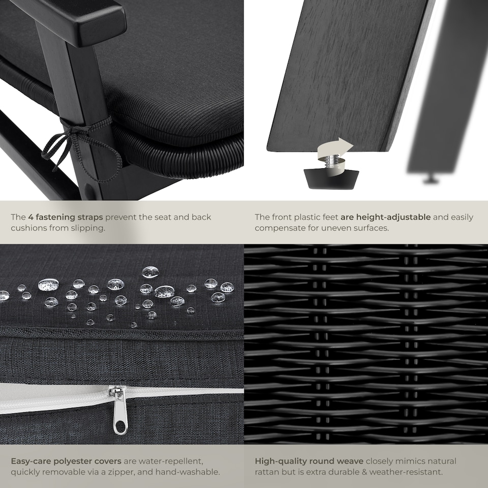 image 1 of Rattan Garden Chair Outdoor Furniture Chairs Varnished Wooden Frame Lounge Arm Chair | Black | black | One Size | 1