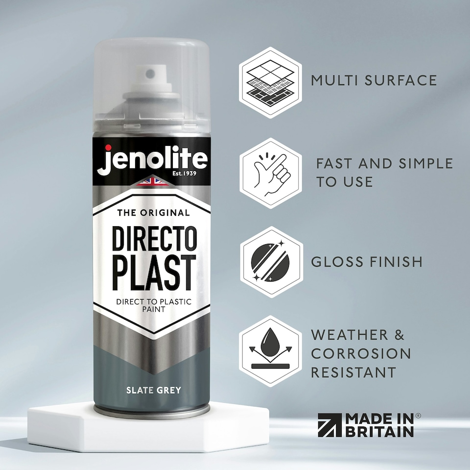 image 1 of Jenolite Directoplast Multi-Surface Paint - Slate Grey Gloss - 400ml Spray Can - 2-Pack