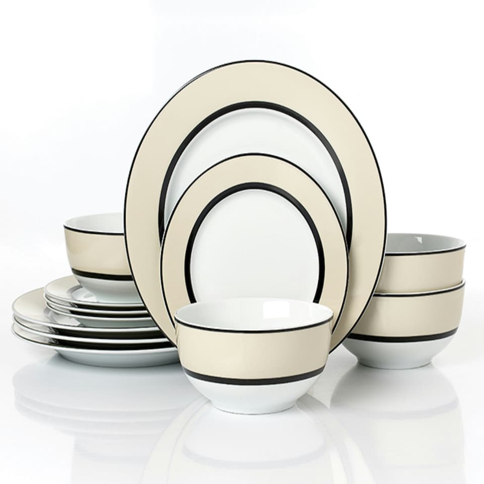 image 1 of 12pc York Cream Band Dinner Set
