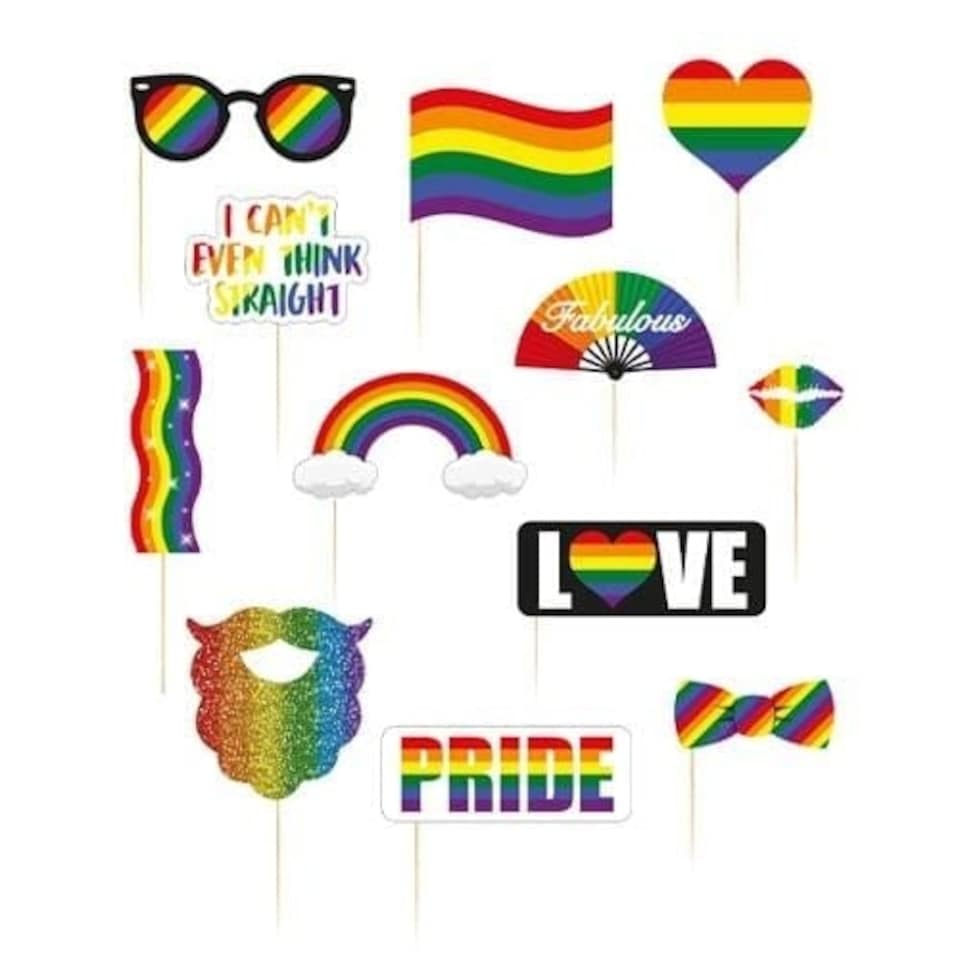Rainbow Stripe Gay Pride LGBTQ+ Photo Props Accessories - Pack of 12