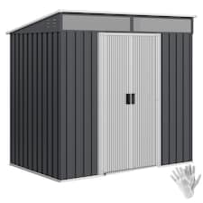 Outsunny 6.5 x 4FT Galvanised Metal Garden Shed with Double Sliding Doors and 2 Vents, Lockable Tool Storage House with Foundation Kit, Grey
