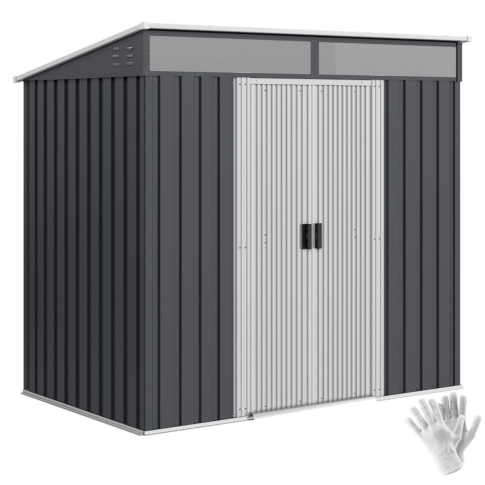 image 1 of Outsunny 6.5 x 4FT Galvanised Metal Garden Shed with Double Sliding Doors and 2 Vents, Lockable Tool Storage House with Foundation Kit, Grey