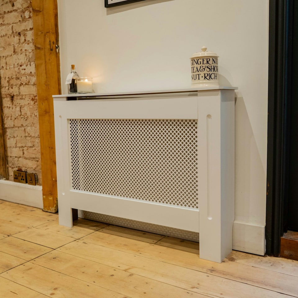 image 1 of Stylish MDF Diamond White Radiator Cover - Medium