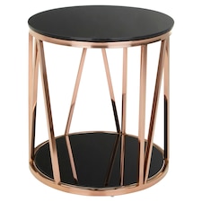 Interiors By Premier Durable Round Rose Gold Finish Side Table, Side Table For Livingroom, Tempered Glass Modern Side Table Multi