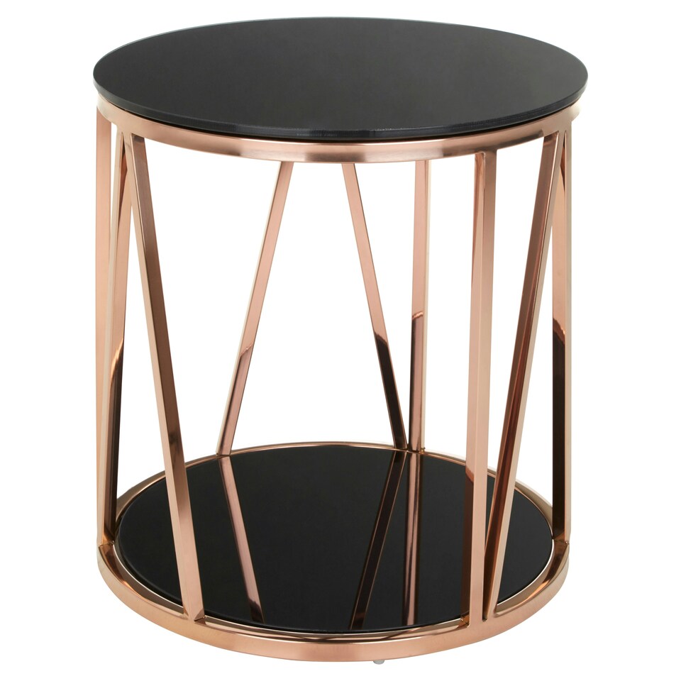 image 1 of Interiors By Premier Durable Round Rose Gold Finish Side Table, Side Table For Livingroom, Tempered Glass Modern Side Table Multi