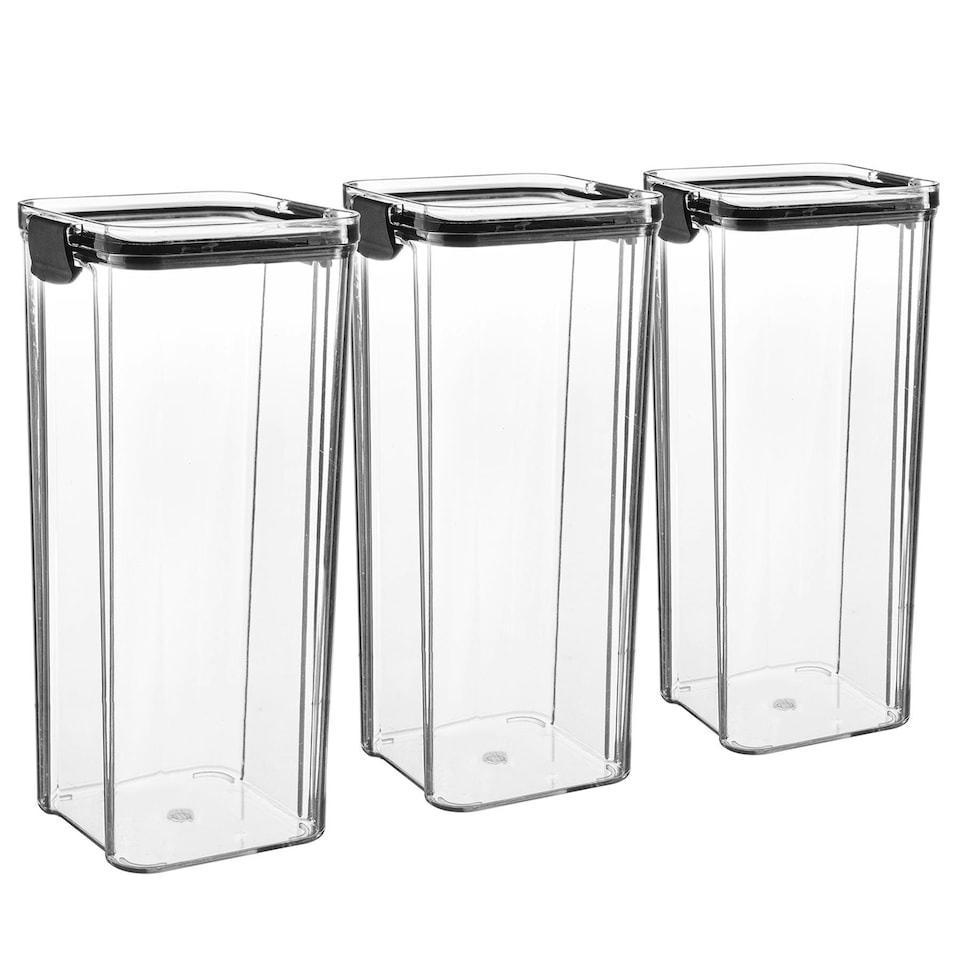 image 1 of Argon Tableware Food Storage Containers - 1.8 Litre - Black - Pack of 3 - Resuable Container Meal Prep Container Tub Tupperware Airtight Lid