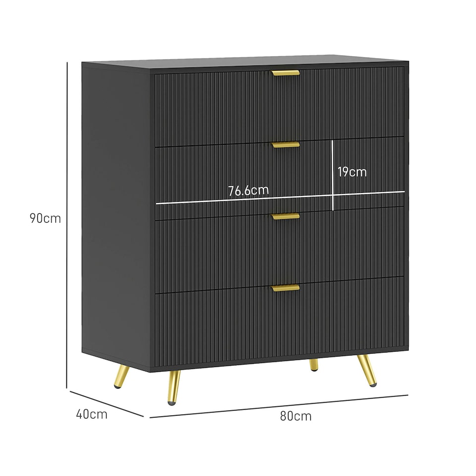image 1 of HOMCOM Chest of Drawers with 4 Drawers for Bedroom, Living Room, Black