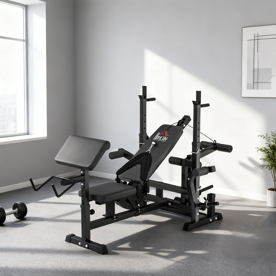 image 1 of HOMCOM Multi-Exercise Full-Body Weight Bench with Bench Press & Leg Extension