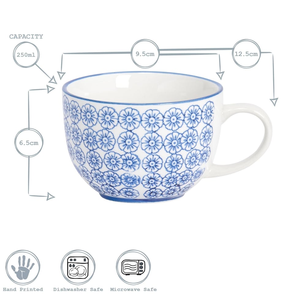 image 1 of Nicola Spring Hand-Printed Rice Bowls - 12cm - 3 Colours - Pack of 6 | Multi | Multi