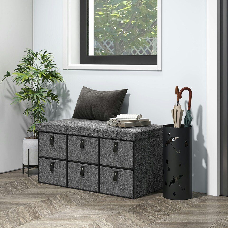 image 1 of HOMCOM Shoe Bench with Cushioned Seat, 6 Fabric Drawers for Entryway Hallway N/A
