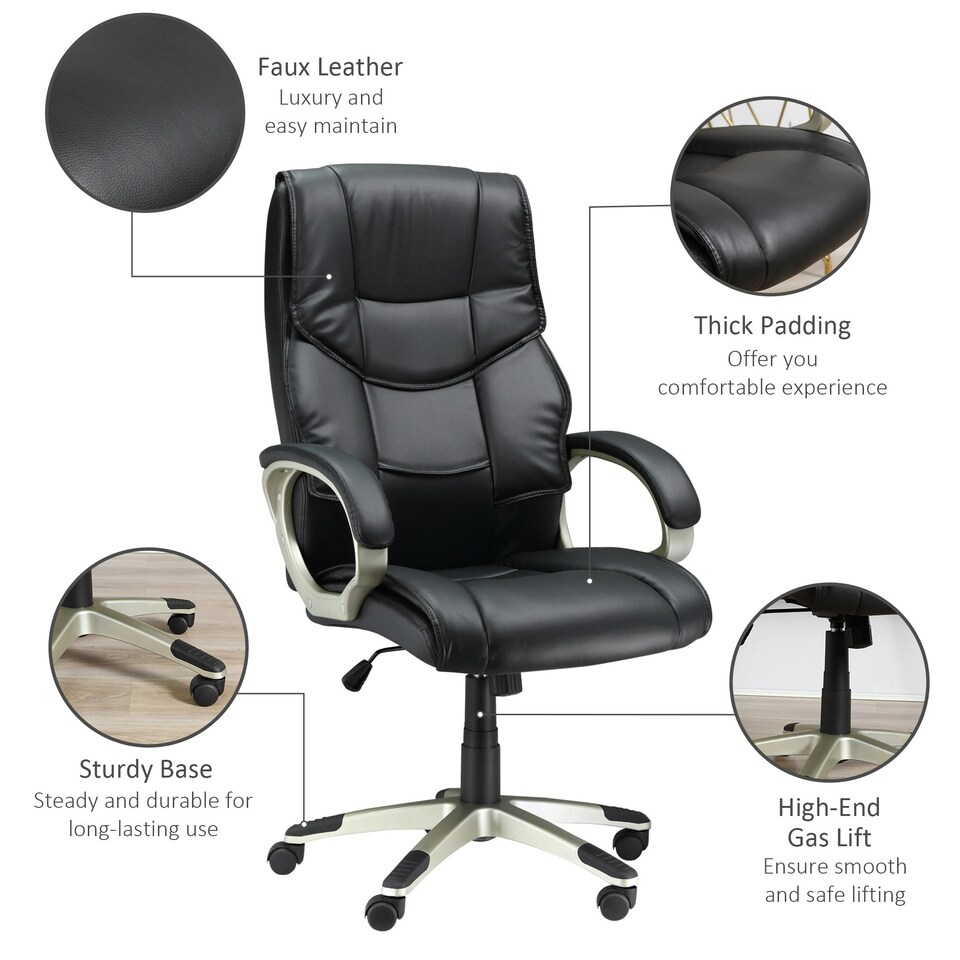 image 1 of HOMCOM Executive Office Chair Faux Leather Computer Desk Chair w/ Wheel Black