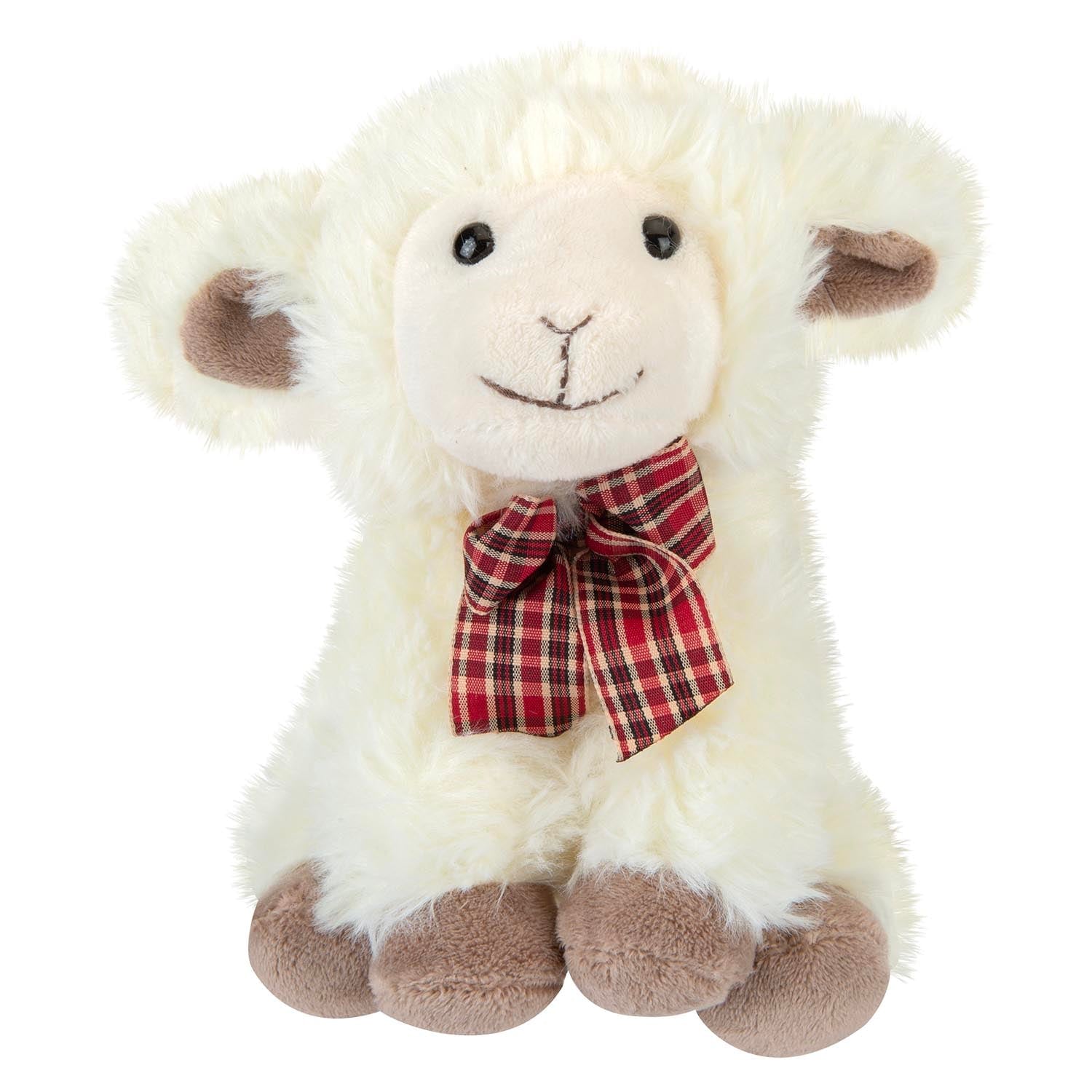 VFM e-Store Sitting Lamb Soft Toy With Tartan Bow Farm Multi - 18cm x 12cm | Size: 18 cm x 12 cm