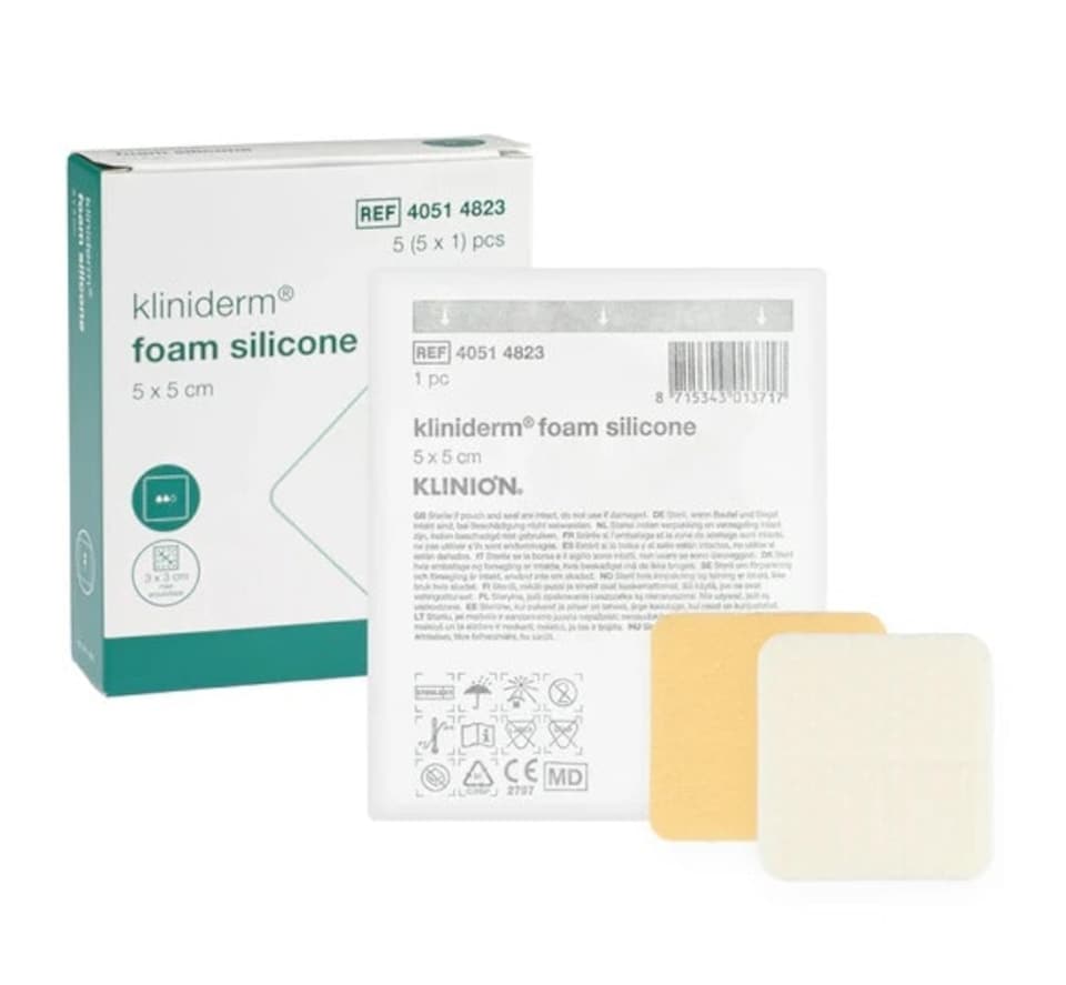 image 1 of Kliniderm Foam Silicone Square Dressing Without Border 5 x 5 cm Pack of 5