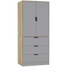 2 Door 3 Drawer Wardrobe with Hanging Rail - Modern Bedroom Storage Furniture | Brown | Oak with Grey Doors | 1