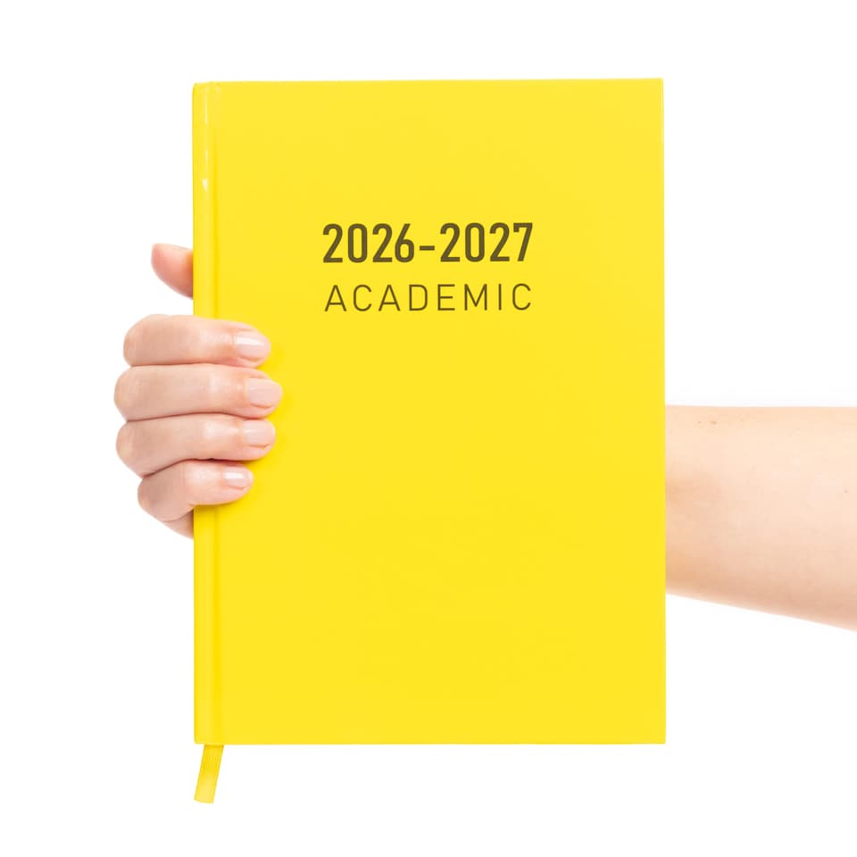 image 1 of 2026 2027 Academic Diary A5 Week to View - Mid Year Student Planner August 2026 to July 2027 - Hardback School College Organiser with Ribbon Bookmark (Yellow) | Yellow | Yellow
