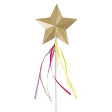 Glitter Gold Star Wand With Coloured Ribbons