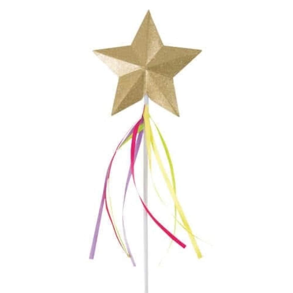 Glitter Gold Star Wand With Coloured Ribbons