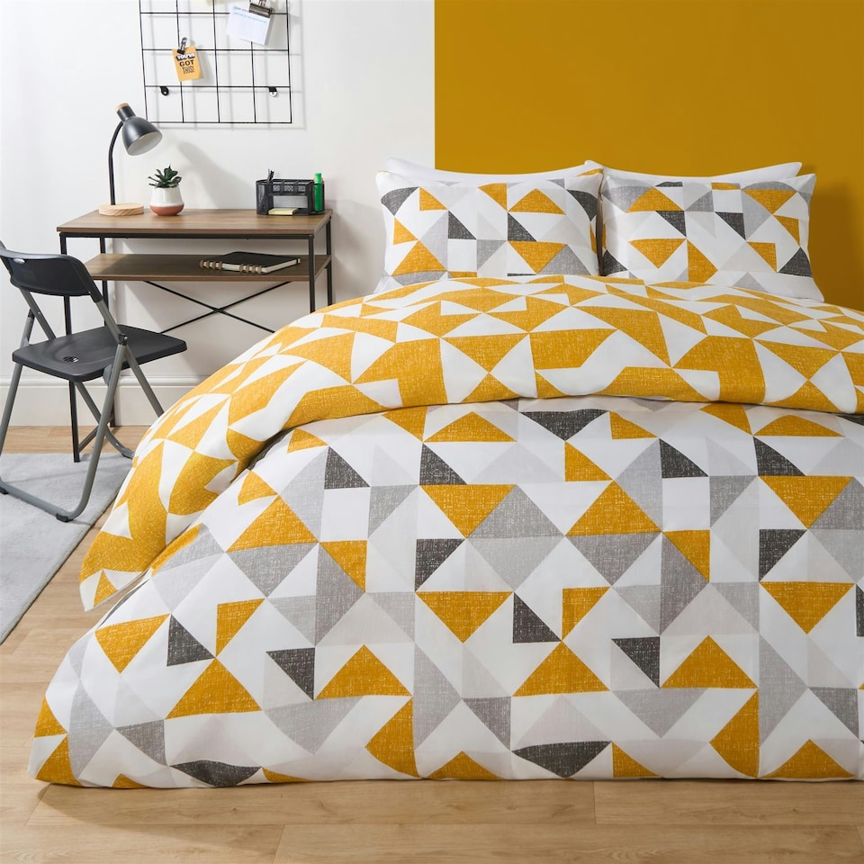 image 1 of OHS Abstract Shapes Reversible Print Soft Duvet Cover Bedding Set, King - Ochre Yellow Yellow | Ochre Yellow | King