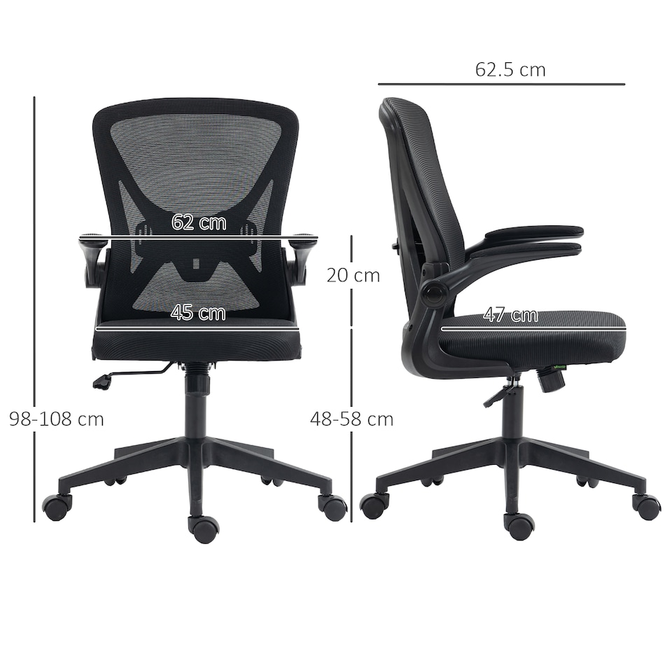 image 1 of Vinsetto Ergonomic Mesh Office Chair with 90 Flip-up Armrests and Lumbar Support, Height Adjustable Computer Chair with Swivel Wheels, Black