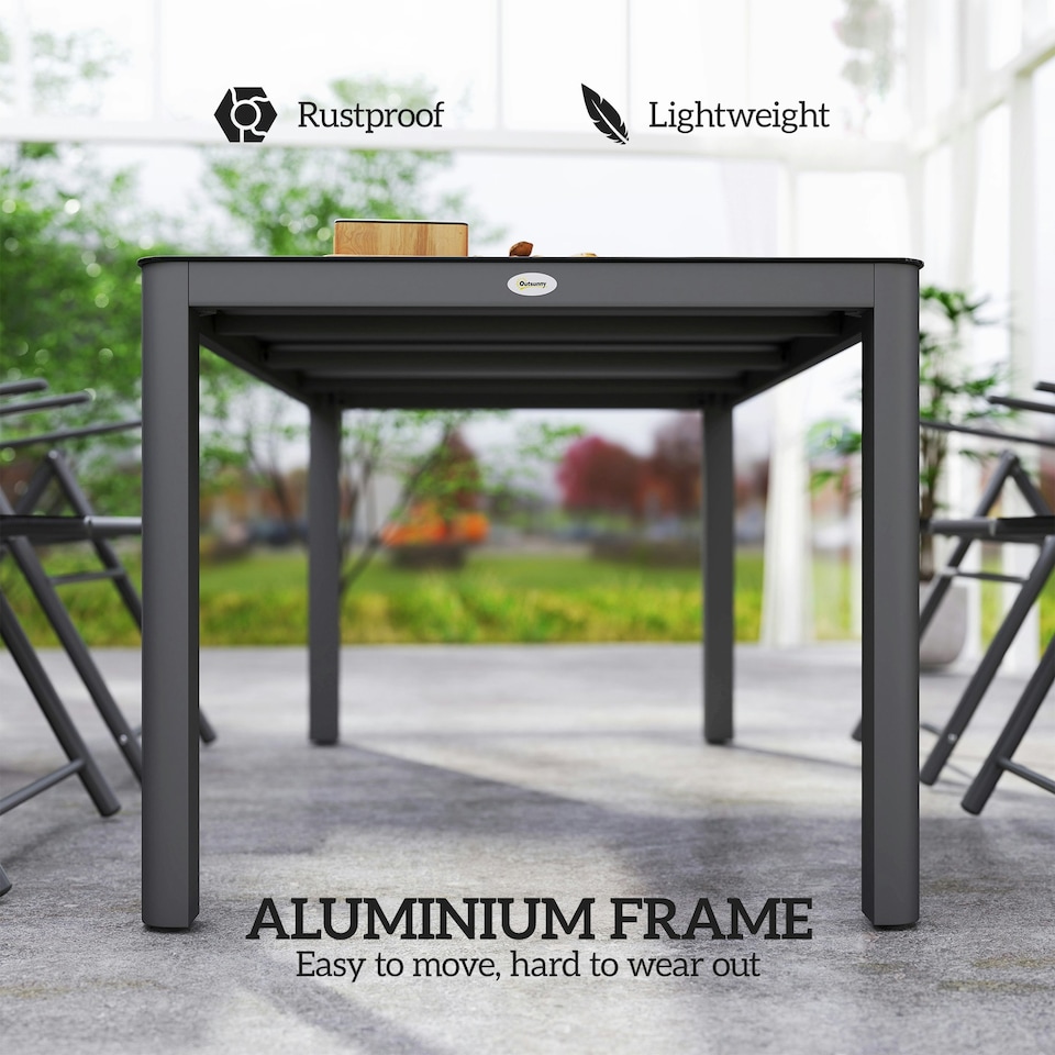 image 1 of Outsunny Outdoor Dining Table for 6 with Glass Top, Aluminium Frame, Grey